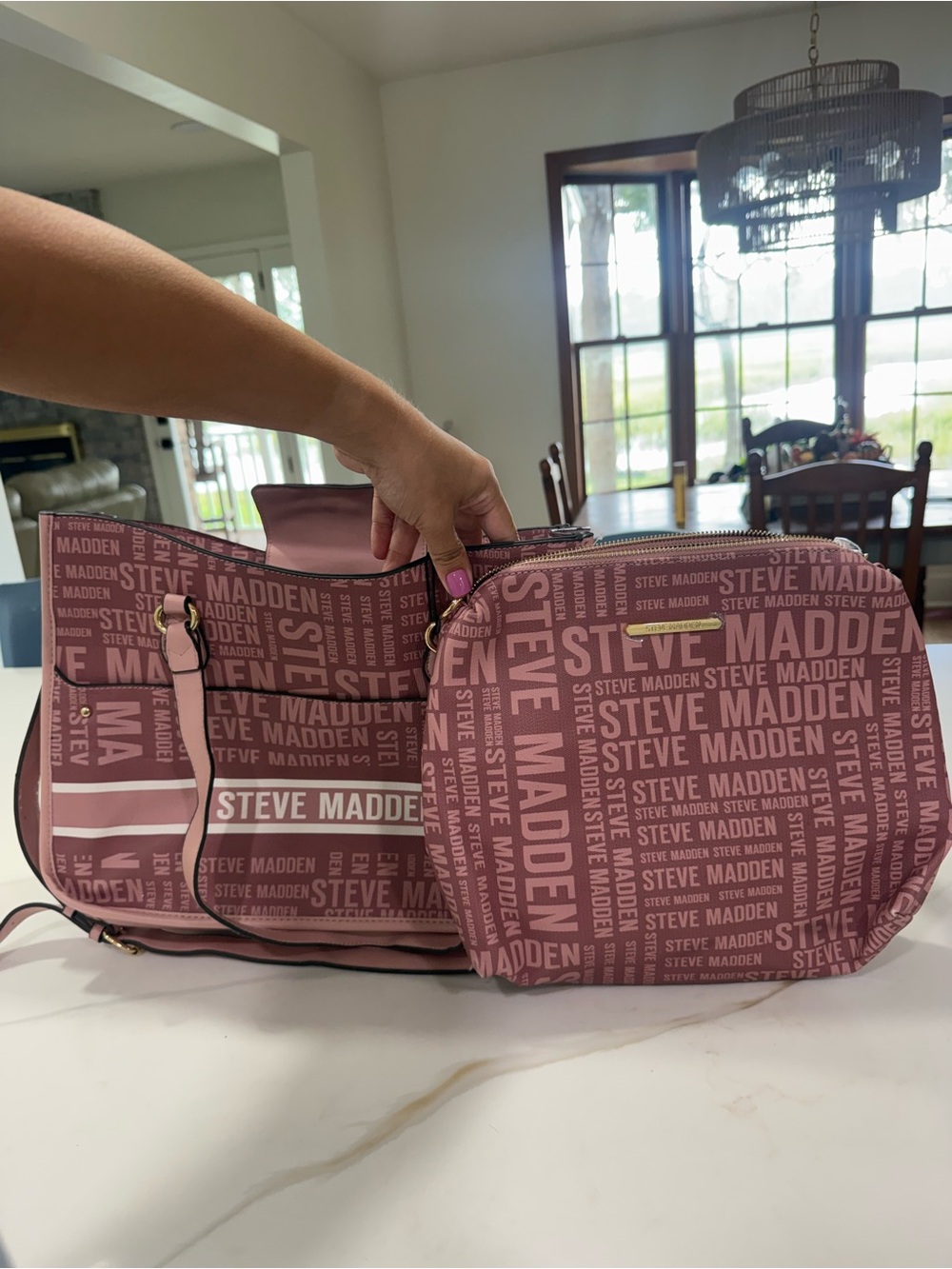 Steve Madden Mauve Pink Logo Tote with Matching Pouch